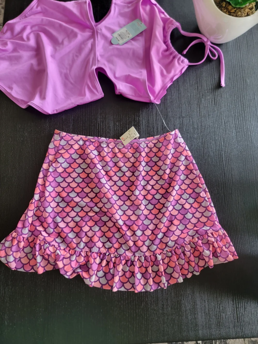 Girls' Mermaid Paradise Scalloped One Piece Swimsuit SET Cat & Jack Purple XL(14